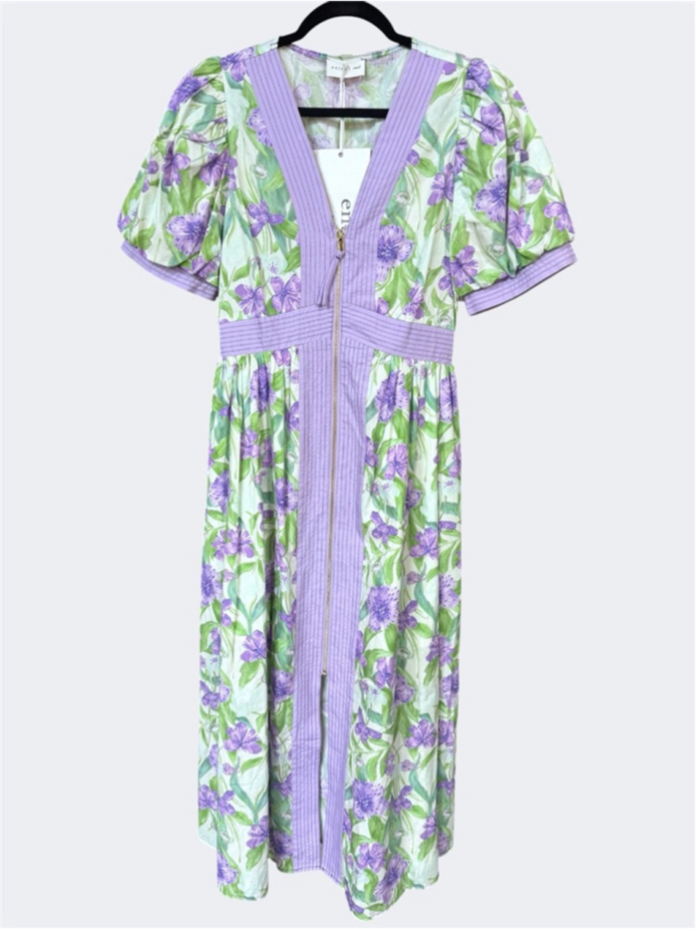 Entro Zip Front Floral Print Midi Dress in Lavender Size S